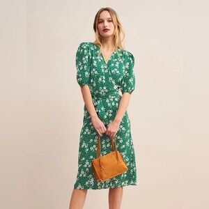 Rouje Robe Rue Midi Dress in Green Floral Print